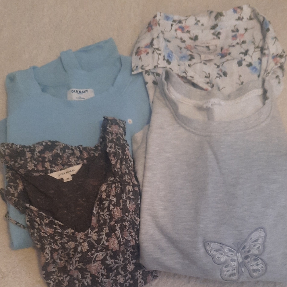 4 Piece Set Of Tops, Florals+Solid Blouses+Pullover Sweatshirt- EUC- 2X